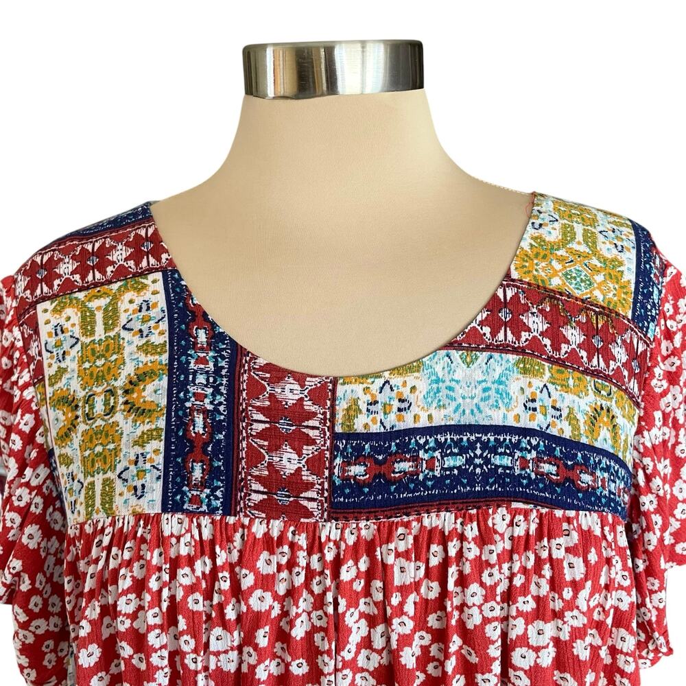 Easel Multiprint Boho Top Relaxed Fit Medium Peas… - image 6
